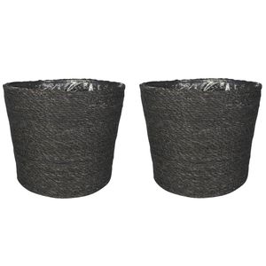 Set van 2x stuks plantenpot/bloempot van jute/zeegras diameter 26 cm en hoogte 23 cm grijs