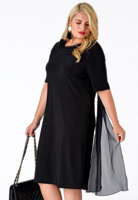 Yoek Jurk met gedrapeerde hals | Zwart | Maat L