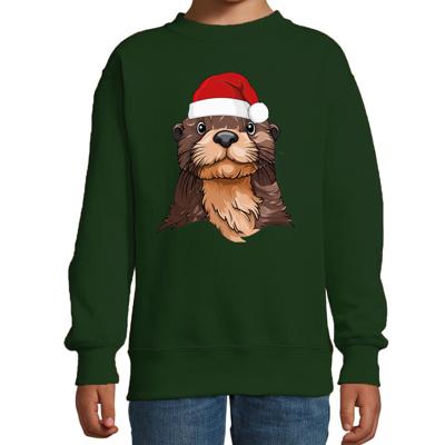 Kersttrui / sweater familie Otter - kinderen - dieren - groen - kerstmuts - Kerstmis