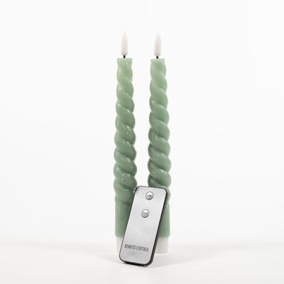 2Pcs Jade Green Swirl Rustic Wax Taper Candle 23Cm 3D W - Annas collection