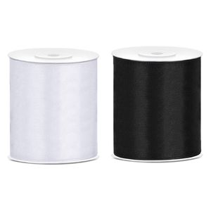 2x rollen hobby decoratie satijnlint zwart-wit 10 cm x 25 meter