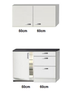Keukenblok wit hoogglans 110cm met koelkast OPTI-245