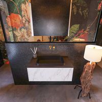 Badkamermeubelset Mondiaz Erin 80 cm met 1 Lade met RIDGE Wastafel Midden Urban Zonder Kraangaten Greeploos Mat Carrara