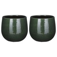 Plantenpot/bloempot keramiek donkergroen speels licht gevlekt patroon - 2x - D14/H12 cm