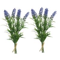 Lavendel kunstplant - 2x - bosje - bundeltje - paars - 8 x 10 x 21 cm