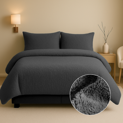 Dekbedovertrek Summer Teddy Antraciet Effen 200x200 Cm Verwarmend Fresh And Co - Dekbed-Discounter.nl