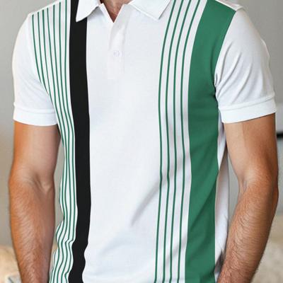 Bon&Bon Men's Striped Colorblock Polo Shirt - Short Sleeve Casual Top Multicolor-2 / L