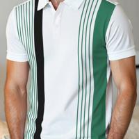 Bon&Bon Men's Striped Colorblock Polo Shirt - Short Sleeve Casual Top Multicolor-2 / L