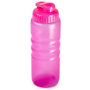 Drinkfles/waterfles/bidon met druksluiting - 650 ml - transparant/roze - kunststof