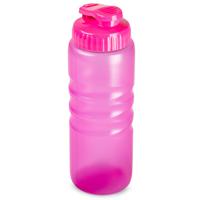 Drinkfles/waterfles/bidon met druksluiting - 650 ml - transparant/roze - kunststof