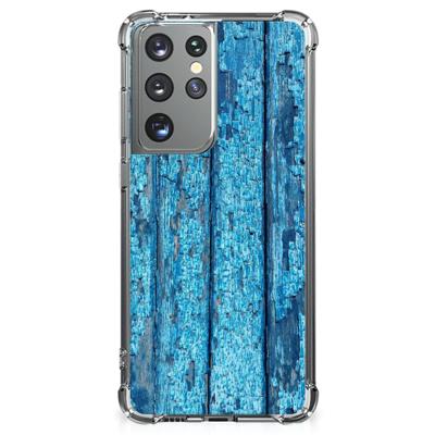Samsung Galaxy S21 Ultra Stevig Telefoonhoesje Wood Blue Samsung Galaxy S21 Ultra Stevig Telefoonhoesje Wood Blue