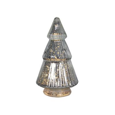 Beeld everlands kunstkerstboom glas LED zilver 19cm