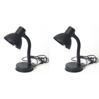 Gerimport Bureaulamp - 2x stuks - zwart - 16 x 12 x 30 cm - buigbare leeslamp