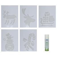 Kerst sfeer raamsjablonen met ECO spuitsneeuw - 5x stuks - 22 x 35 cm - raamdecoratie