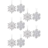 Kersthangers - 10x - zilver - sneeuwvlok/ster - 12 cm - Sneeuw thema kerstboomhangers