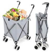 Opvouwbare Boodschappentrolley met Wielen Handwagen met Afneembare Oxford-Tas Winkelwagen Inklapbaar voor Winkelen Kamperen