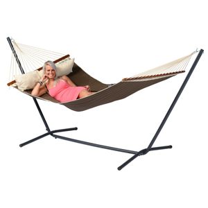 'Easy & American' Brown Tweepersoons Hangmatset - 150 kg - Bruin - Amerikaan, Spreidstang, Weerbestendig - Tropilex