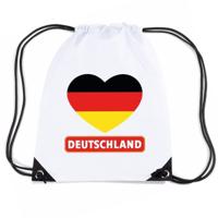 Duitsland thema sporttas - nylon rijgkoord rugzak - wit met hartjes vlag print - supporters