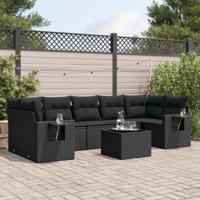 8-delige Loungeset met kussens poly rattan zwart