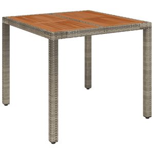 vidaXL Tuintafel met houten blad 90x90x75 cm poly rattan grijs