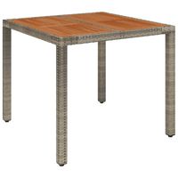 vidaXL Tuintafel met houten blad 90x90x75 cm poly rattan grijs - thumbnail