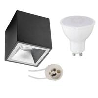 Dimbare Opbouwspot Set GU10 - Vierkant Mat Zwart/Zilver - 6W 4200K