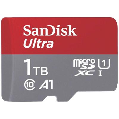 SanDisk microSDXC Ultra 1TB (A1/UHS-I/Cl.10/150MB/s) + Adapter Mobile microSDXC-kaart 1 TB A1 Application Performance Class, UHS-Class 1