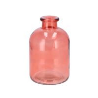 DK Design Bloemenvaas fles model - helder gekleurd glas - koraal roze - D11 x H17 cm - Vazen - thumbnail