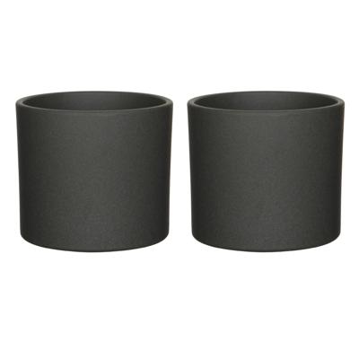 Mica Decorations Bloempot - 2x stuks - grijs - mat - keramiek - 19 x 17 cm - plantenpot