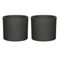 Mica Decorations Bloempot - 2x stuks - grijs - mat - keramiek - 19 x 17 cm - plantenpot