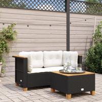 Tuinhoekbanken met kussens 2 st poly rattan zwart - thumbnail