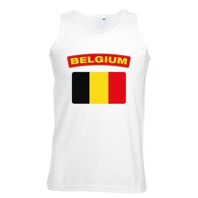 Singlet shirt/ tanktop Belgische vlag wit heren