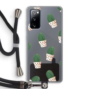 Cactusprint roze: Samsung Galaxy S20 FE / S20 FE 5G Transparant Hoesje met koord