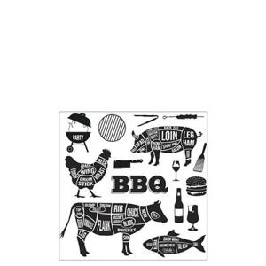 J-Line servet Bbq - papier - wit|zwart - small - 9 pakken van 20