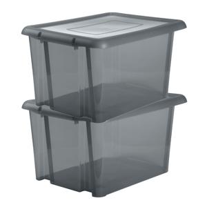 EDA Opbergbox 80L - 8x - grijs - stapelbaar - L56 x B50 x H36 cm - kunststof - Bak/doos met deksel