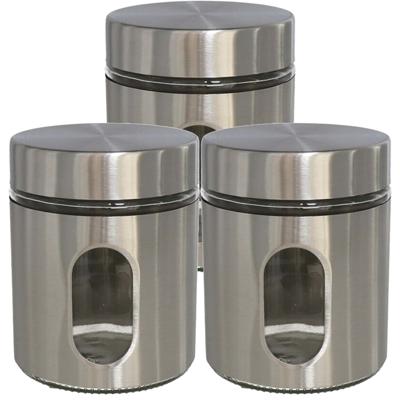 Gerimport Vorraadpot - 5x stuks - voedsel bewaren - zilver rvs - deksel - 700 ml - 10 x 12 cm