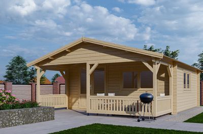 Interflex Blokhut 540x540 met overkapping 200 cm 50 mm vuren groen geïmpregneerd Interflex Blokhut 540x540 met overkapping 200 cm 50 mm vuren groen geïmpregneerd
