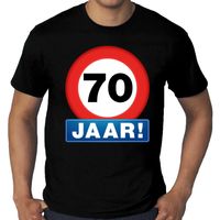 Grote maten stopbord / verkeersbord 70 jaar verjaardag t-shirt zwart voor heren - thumbnail