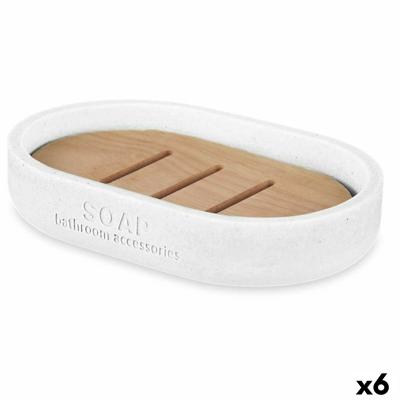 Zeepschaal Wit Hars Bamboe 12,5 x 2,5 x 8,5 cm (6 Stuks)