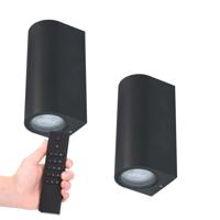 Set van 2 dimbare LED wandlamp Douglas - 2700K warm wit- GU10 - Up & Down light - IP65 Waterdicht - Incl. dimmer met afstandsbediening - tuinverlichting
