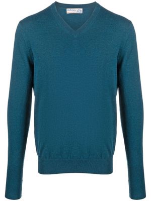 Ballantyne pull en maille nervurée à col v - Bleu
