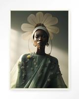 Urban Cotton Wandkleed 'Editorial Flower' 80 x 110cm in Floating Frame - off white