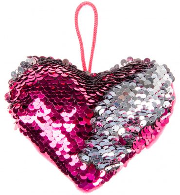 LG Imports sleutelhanger pailletten hart meisjes 12 cm roze