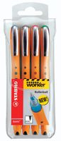 STABILO worker+ roller 0,5 mm etui van 4 stuks assorti STABILO worker+ roller 0,5 mm etui van 4 stuks assorti