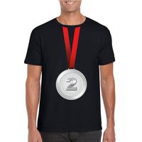 Zilveren medaille kampioen shirt zwart heren - thumbnail