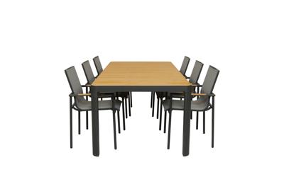 Qopps Mikos tuintafel 220 met 6 Tulsi stapelbare tuinstoel