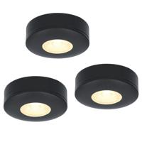 Set van 3 Pavo - Platte LED opbouwspots 23mm - 3W 300lm - 2700K - Dimbaar - Rond - IP44 - Zwart