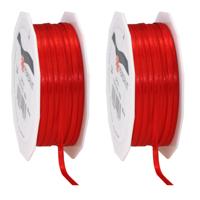 Cadeaulint Satijn - 2x - 0.3 cm x 50 meter - Rood - cadeaus inpakken - sierlint