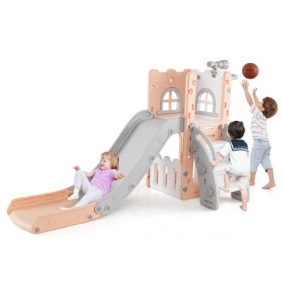 6-in-1 Kinderglijbaan met Basketbalring & Telescoop Kinder Glijbaan set Roze