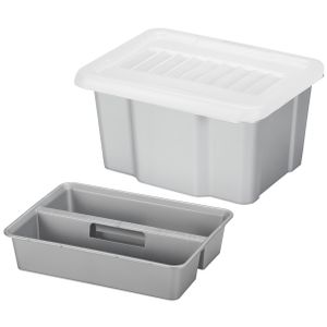 Sunware opslagbox kunststof 24 liter lichtgrijs 42 x 33 x 22 cm met deksel en organiser tray